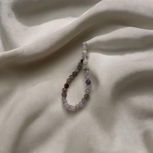 Natural lavender jade and Pink tourmaline with silver plated charm