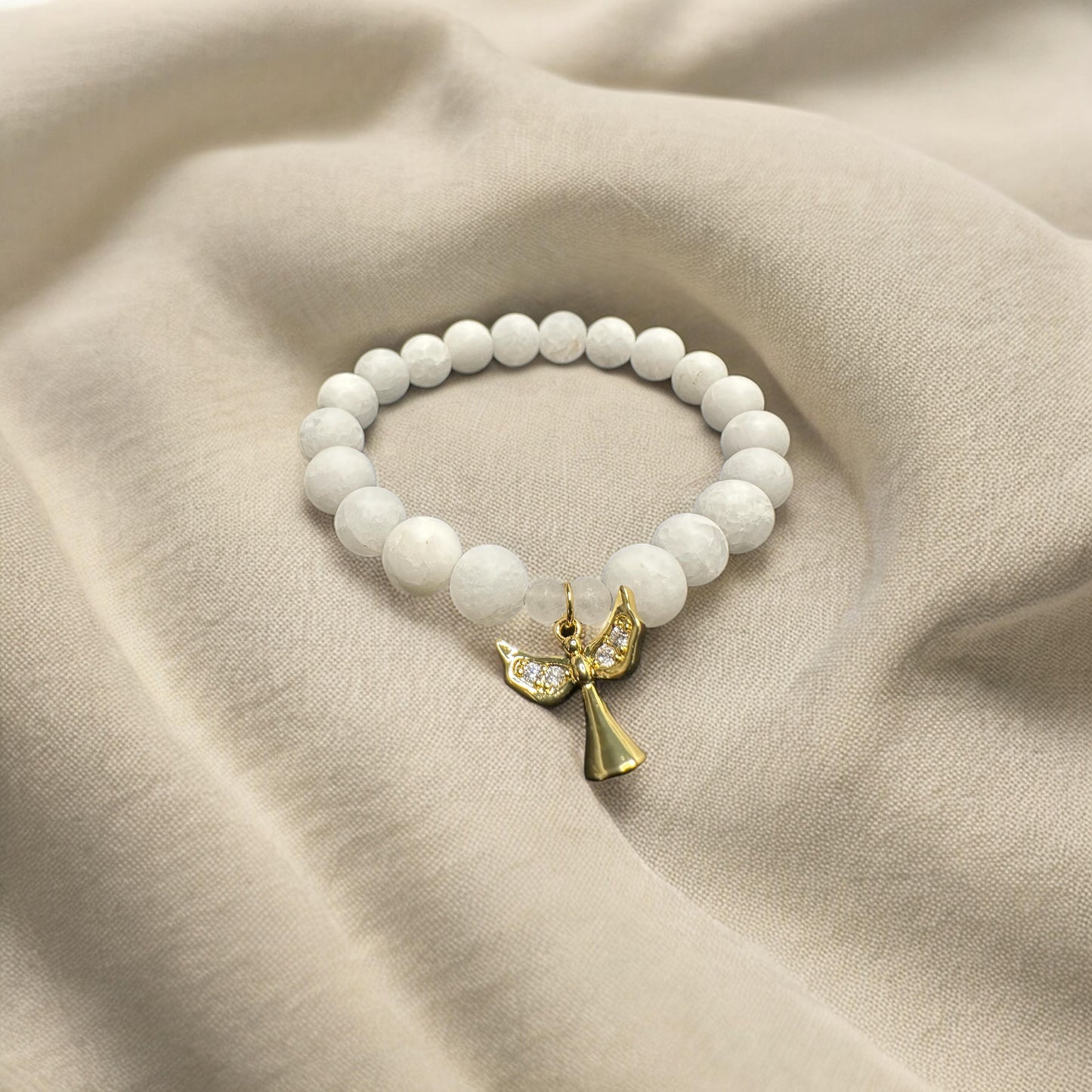 Natural jade with 18k gold plated angel charm